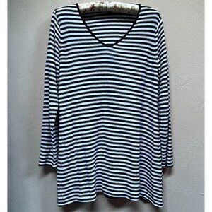 Eileen Fisher Womens Organic Linen Cotton Striped Top Medium Long Sleeve Black